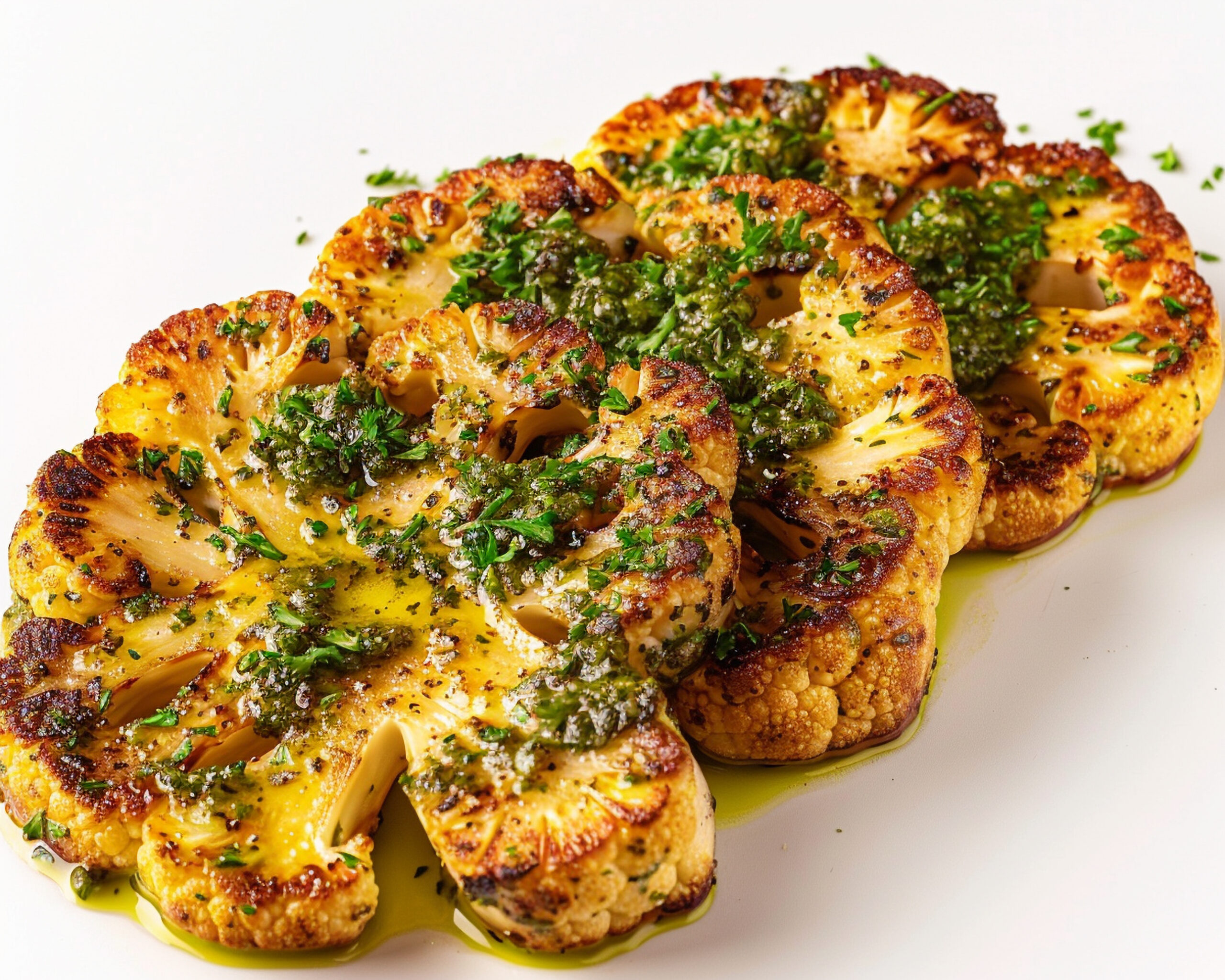 grilled cauliflower steak with pesto sauce