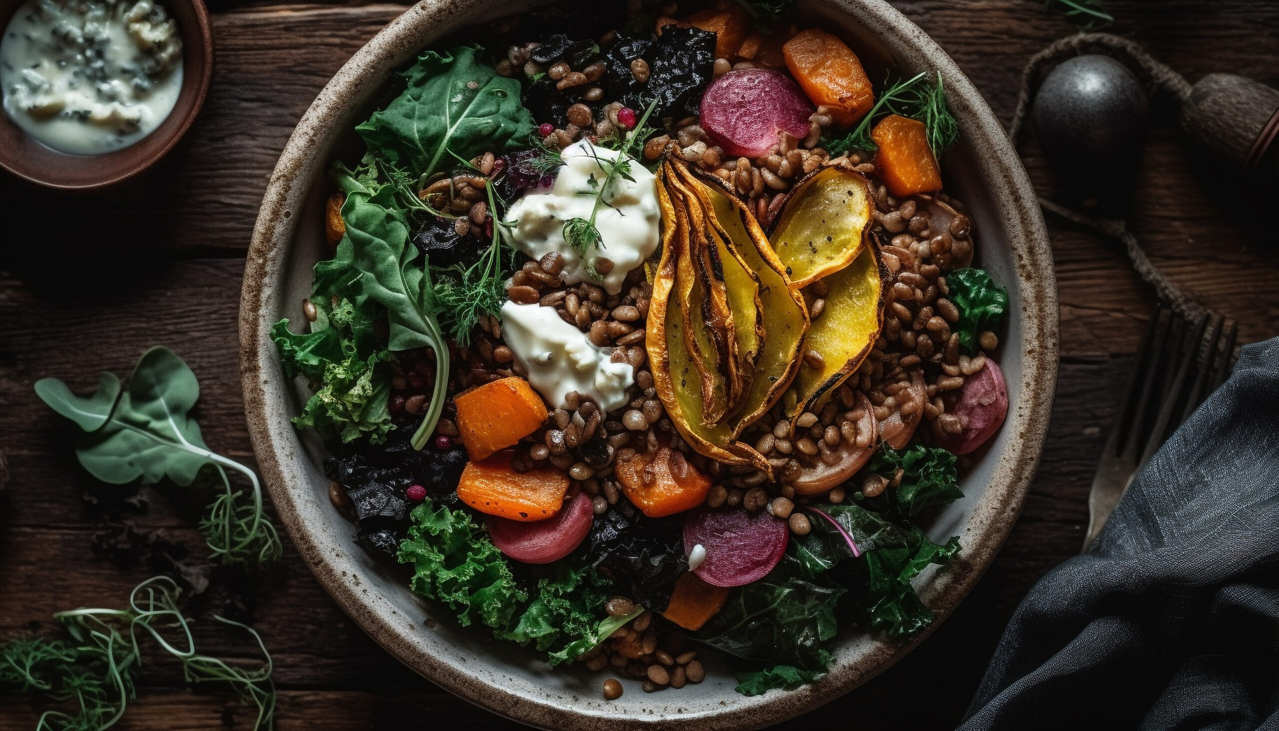 Lentils salad with root vegetables