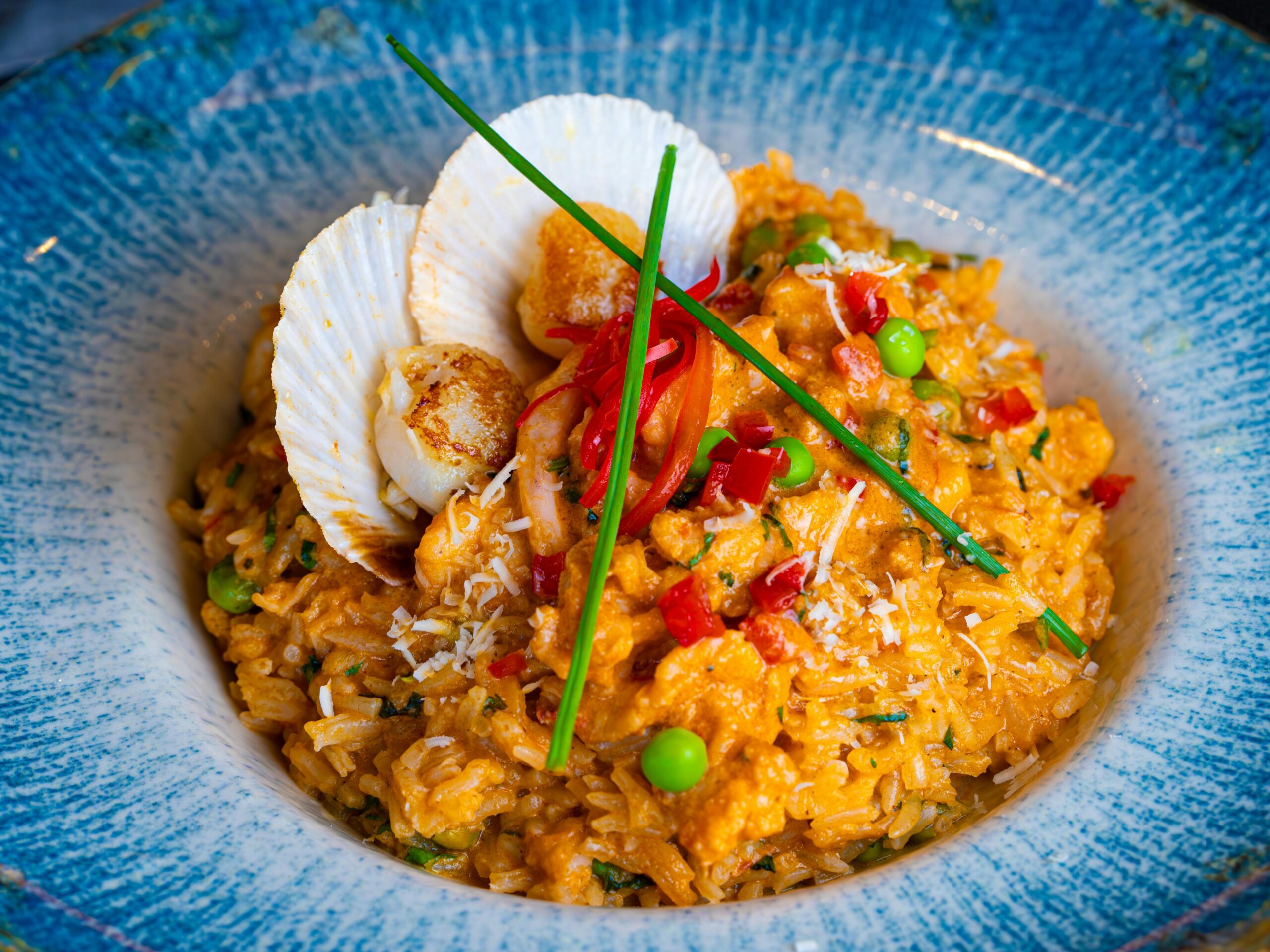 seared scallops with lemon butter and Saffron Risotto