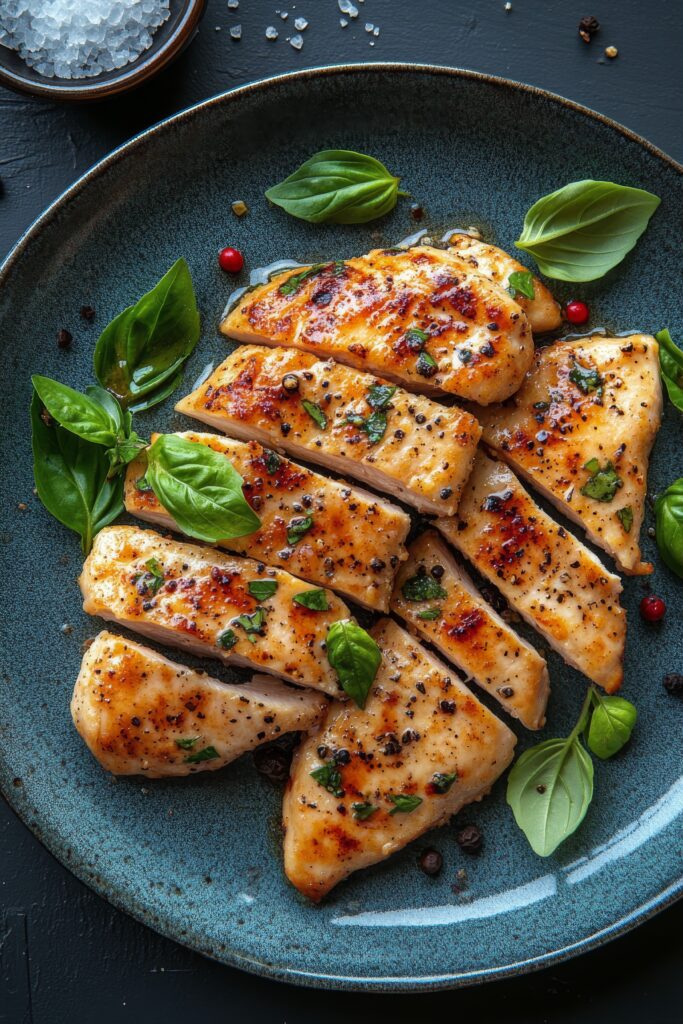 Pan seared Chicken breasts garnished with herbs