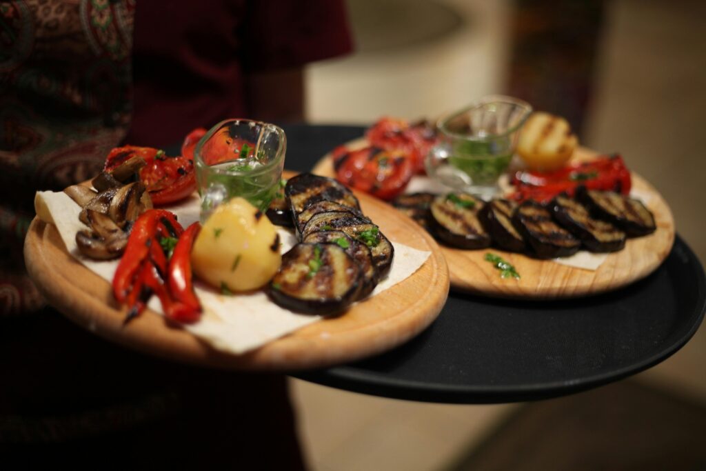 Roasted Vegetable Served on A wooden Tray 