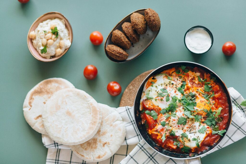 Shukshuka with Bread, and Four Tomatoes