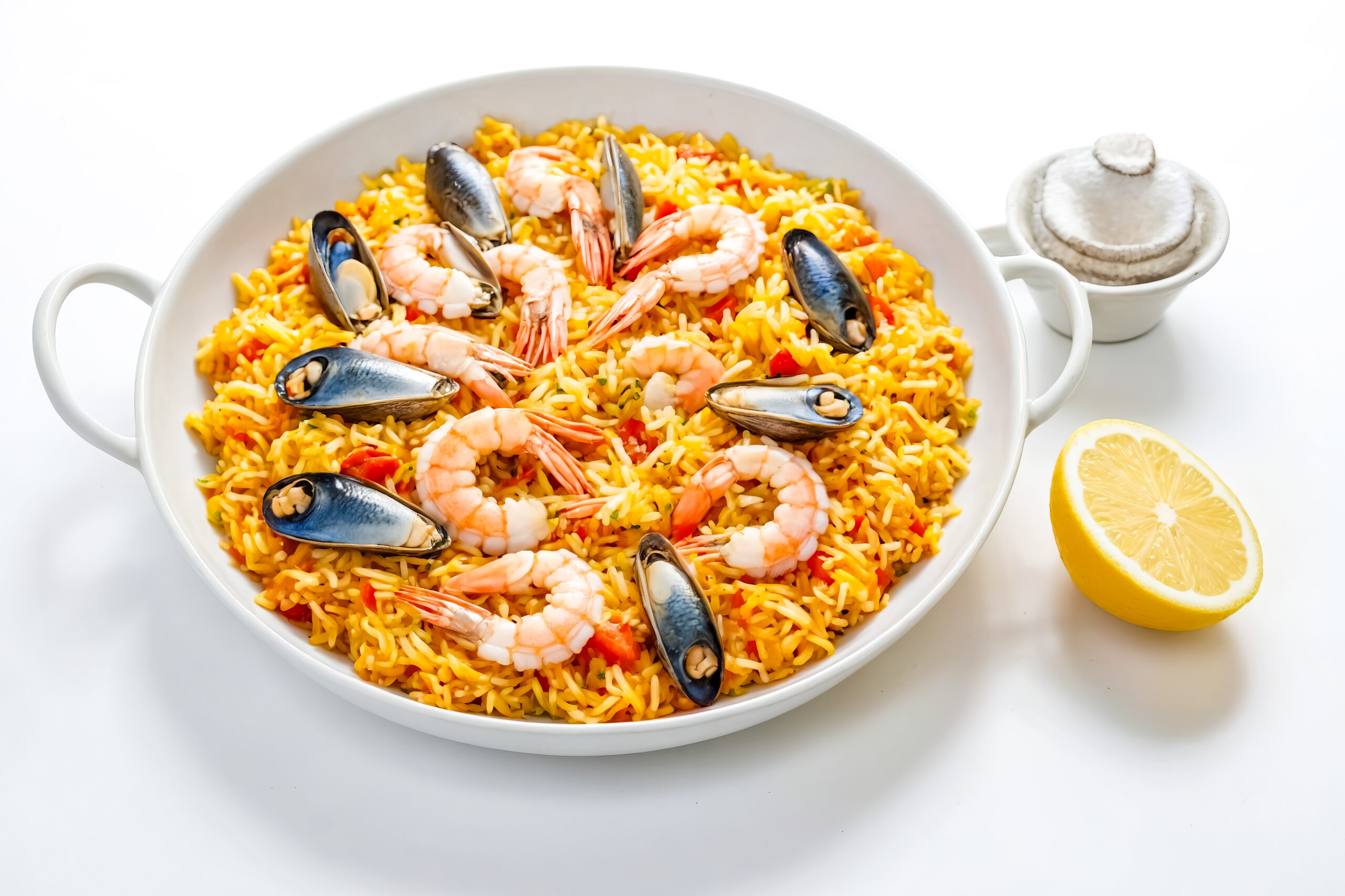 Seafood Paella with Saffron Rice and Lemon