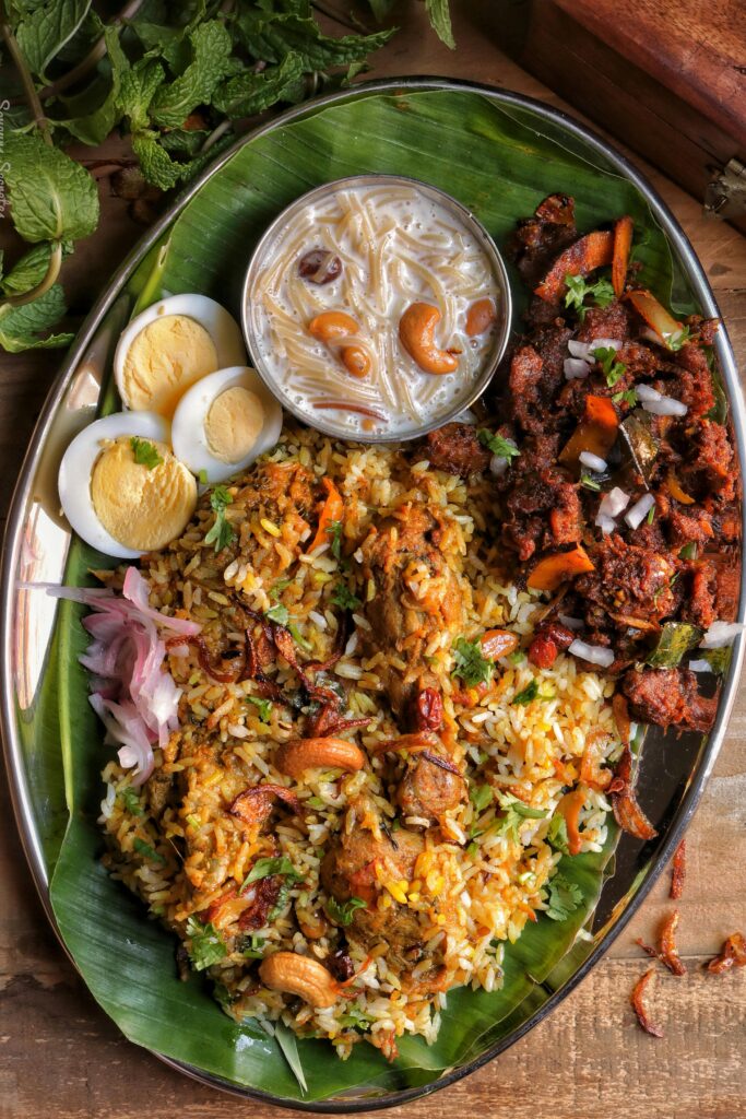 Lamb biryani in a large plate