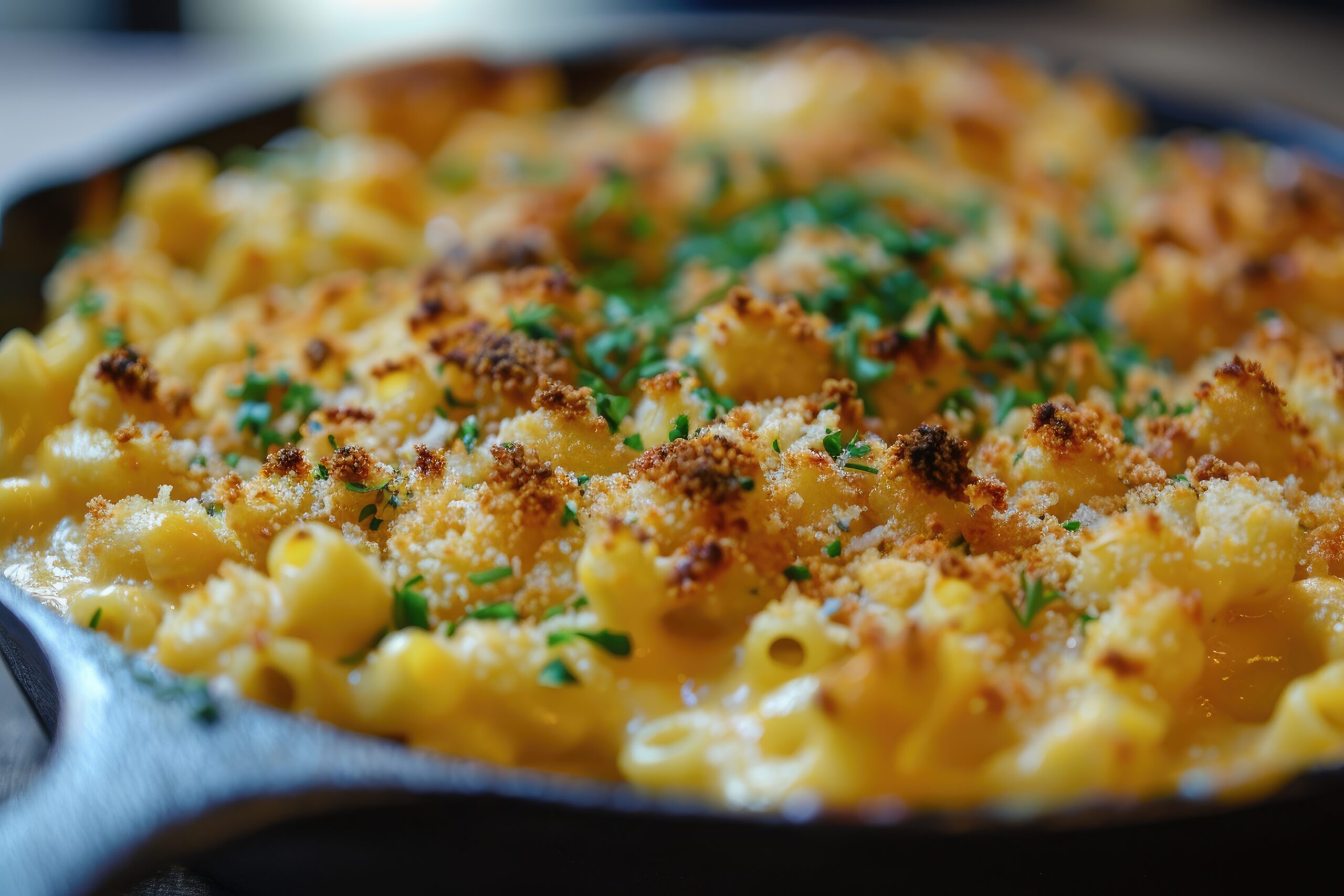 Mac and Cheese Garnished with herbs