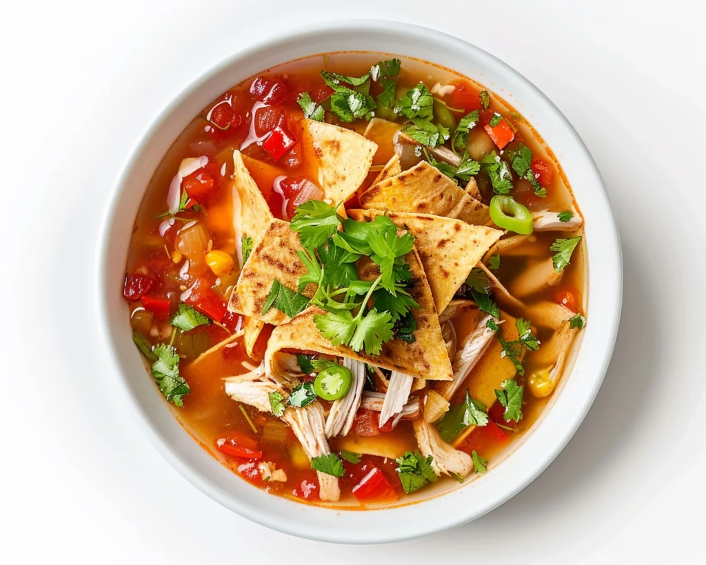 Mexican chicken tortilla soup with corn tortillas