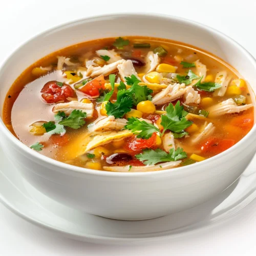 Bowl of Mexican chicken and corn soup