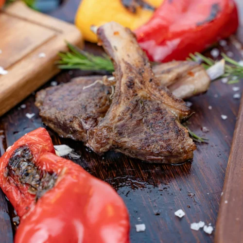 Garlic and Rosemary Lamb Chops with Red Pepper Garnish