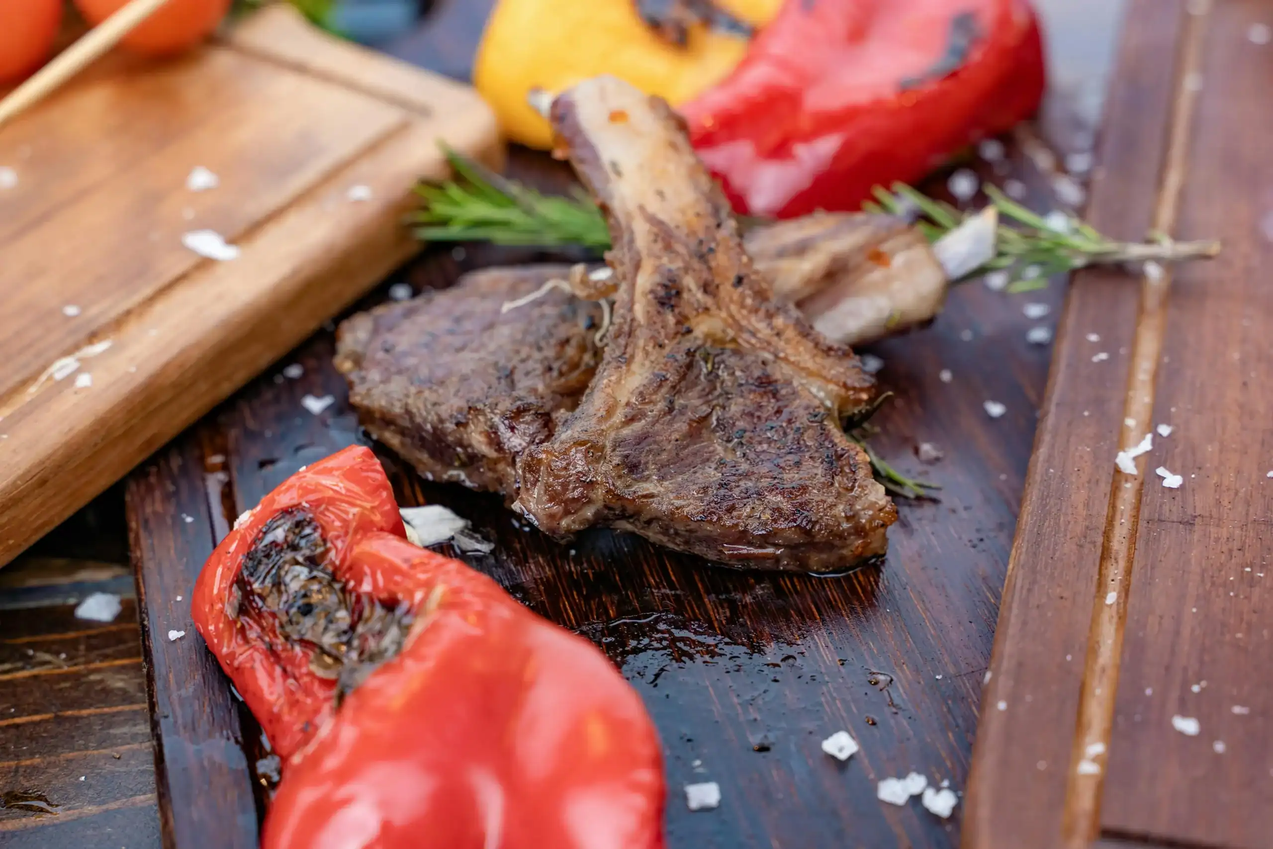 Garlic and Rosemary Lamb Chops with Red Pepper Garnish