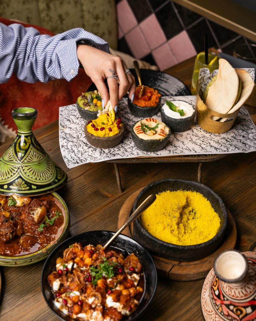 a table full of tajine couscous  