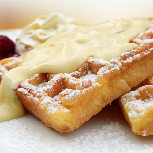 classic waffles garnished with cream