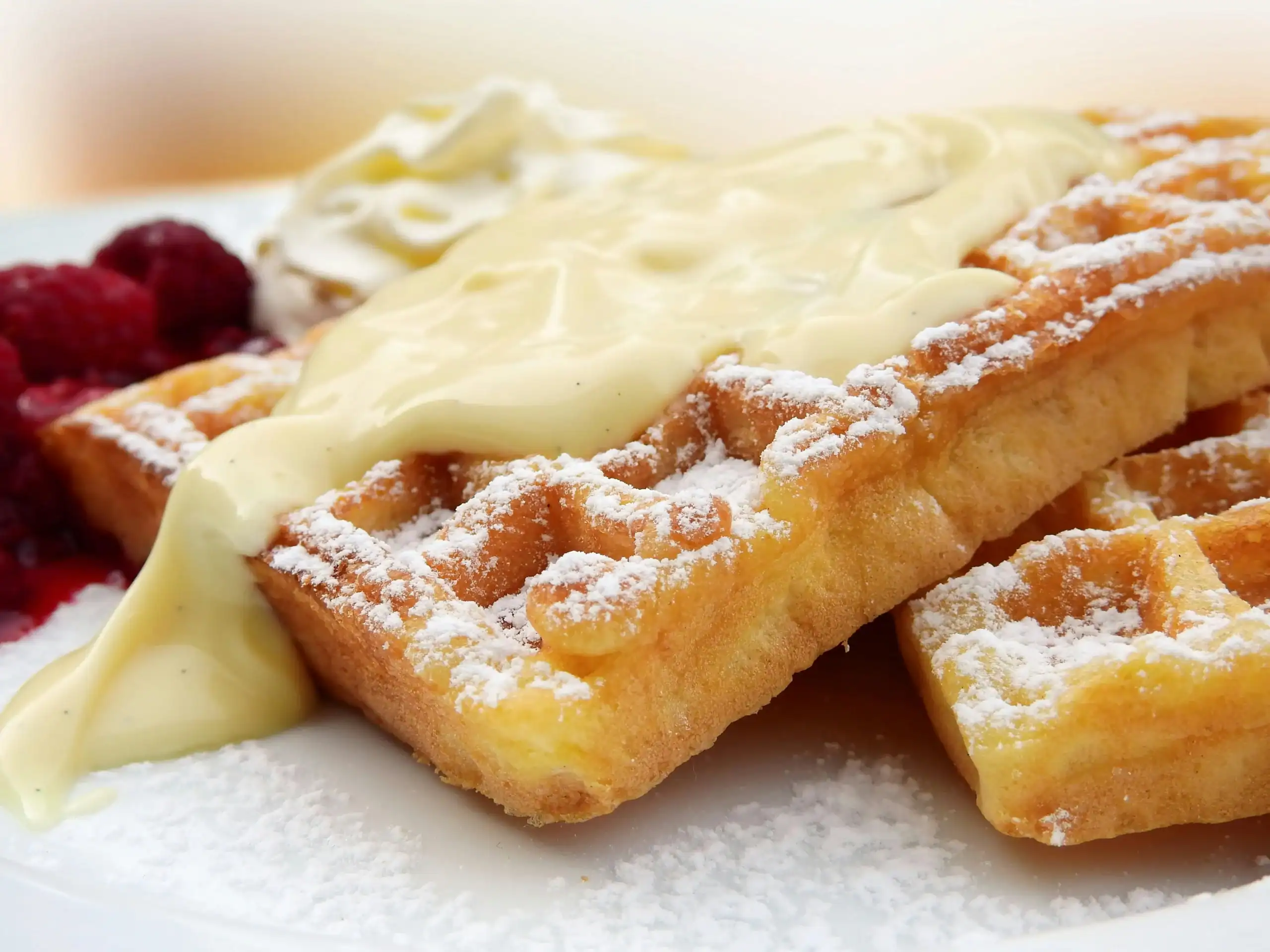classic waffles garnished with cream