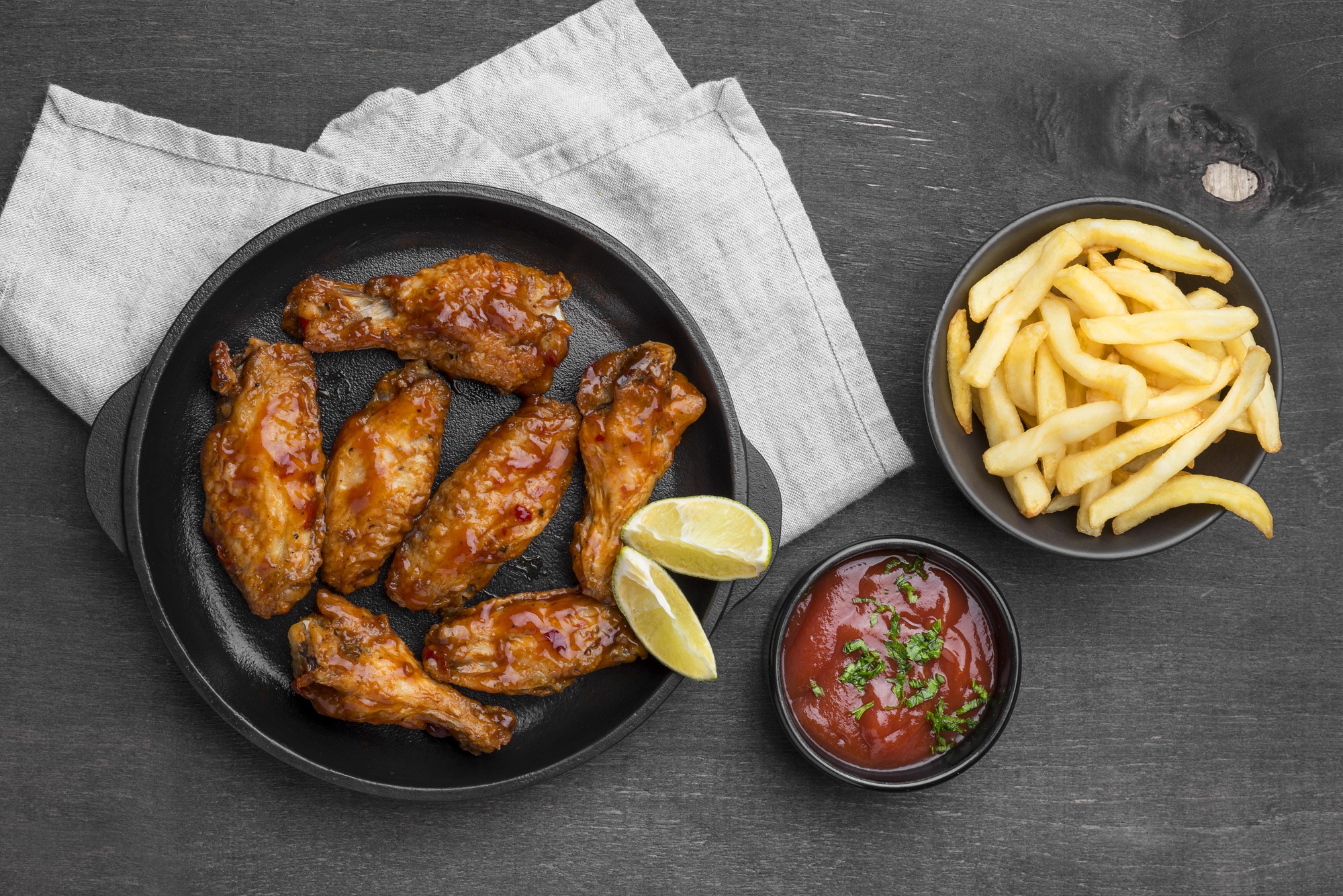 buffalo wings along with french fries