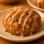 Close-up of a healthy baked apple fritter with cinnamon glaze on a plate