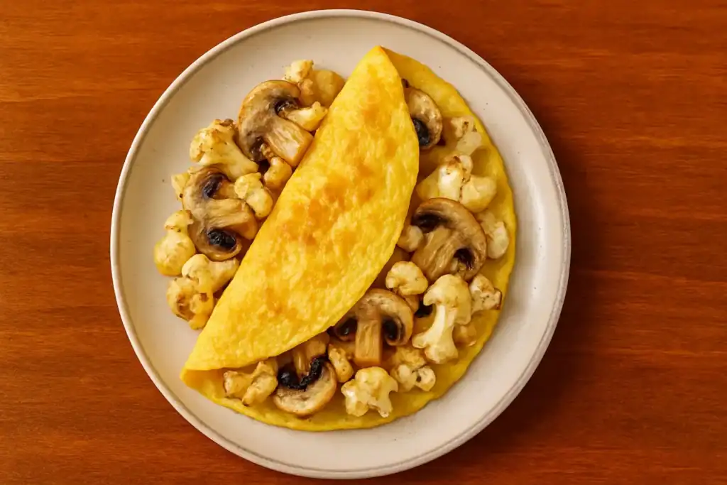 Cauliflower and mushroom omelette on a ceramic plate