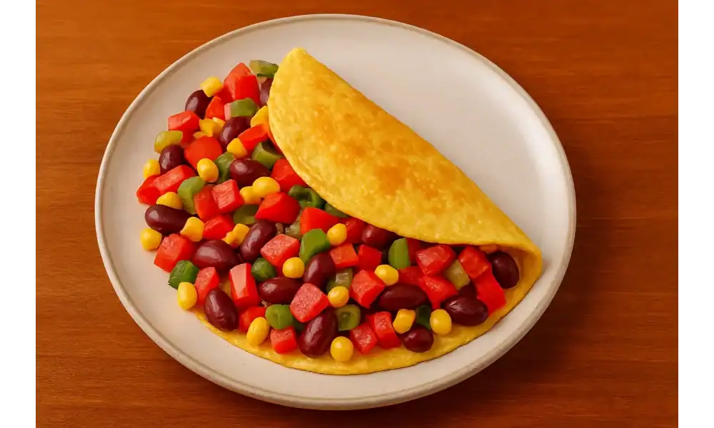 Mexican-style veggie omelette filled with corn, beans, and bell peppers